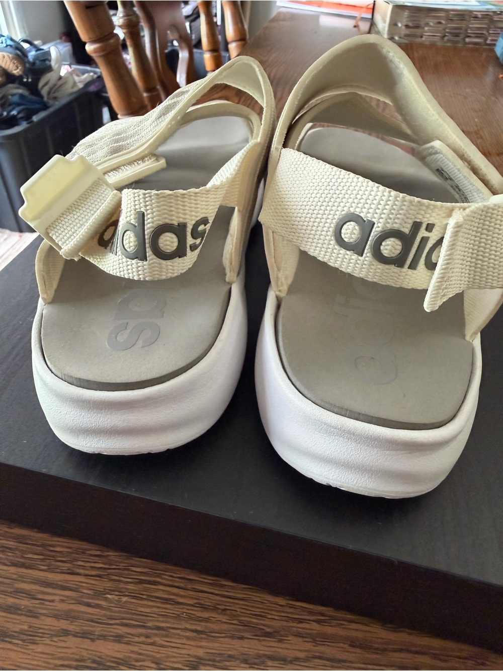 adidas Women's Beige and White Strappy Sandals - Picture 3 of 7